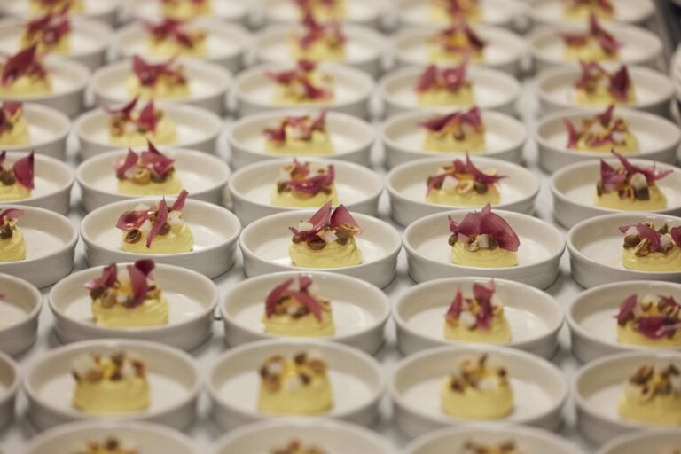 A close up view of mannikin dishes ready to be served at an event in The Forge