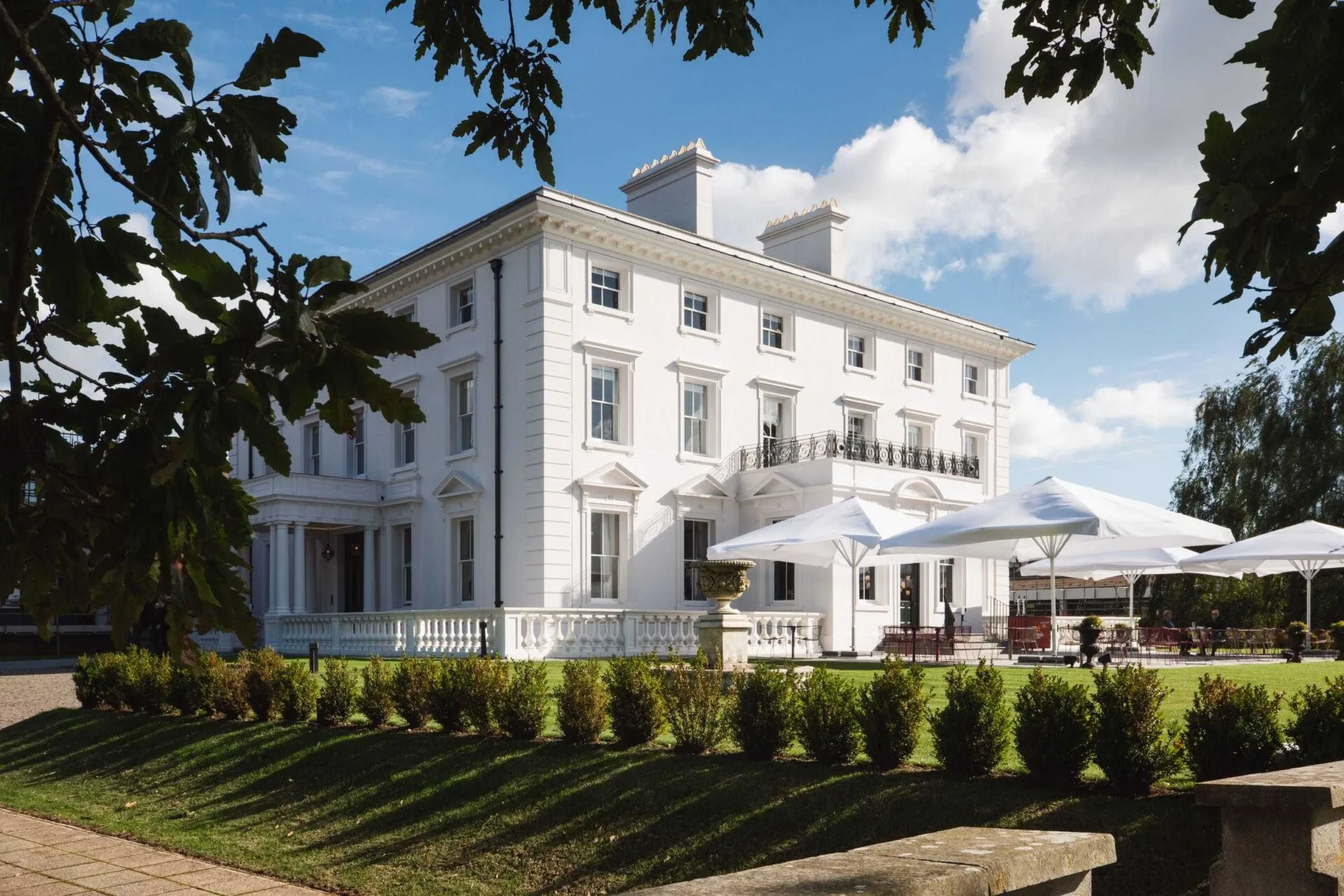 Winslade manor and terrace in sunlight